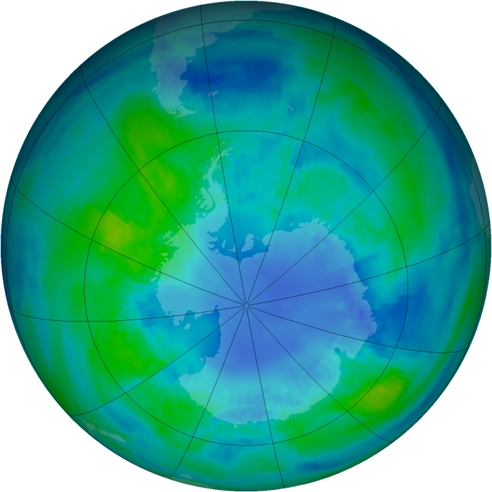 Antarctic ozone map for 16 April 2002